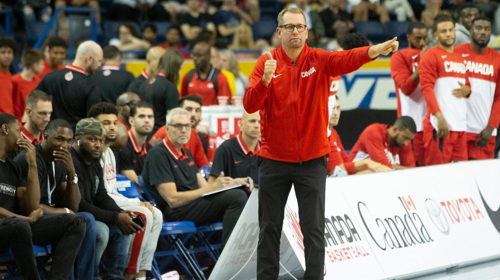 Canada's head coach Nick Nurse gestures during first half FIBA Basketball World Cup 2019 exhibition game against Nigeria in Toronto on Wednesday August 7, 2019. THE CANADIAN PRESS/Chris Young