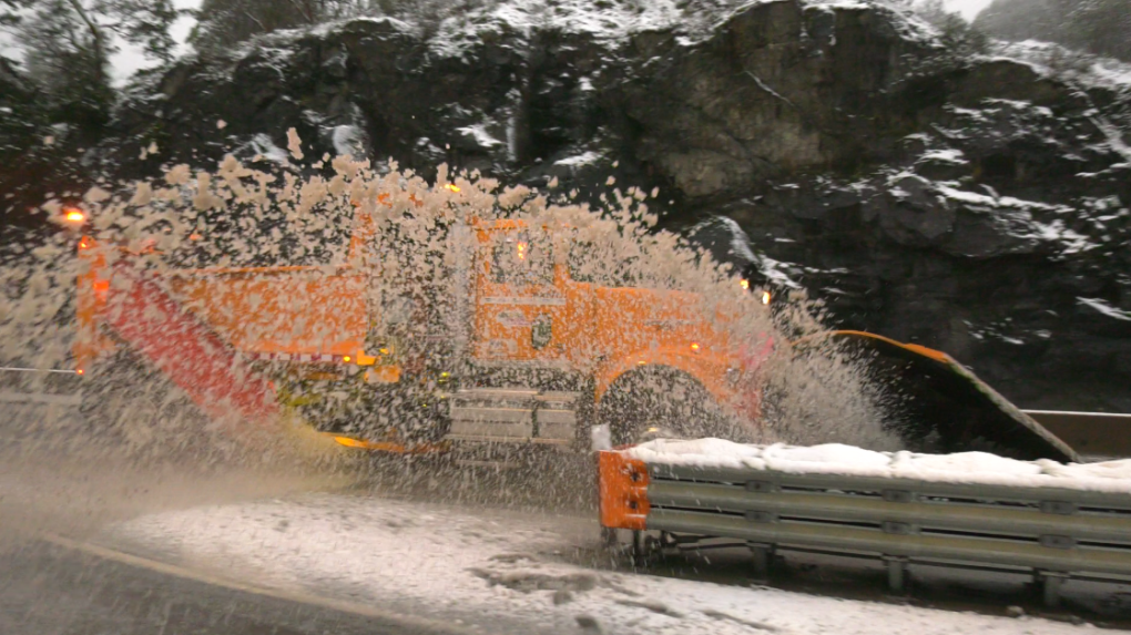 A plow clears new snow from the Malahat highway on Jan. 10, 2020 (CTV News)