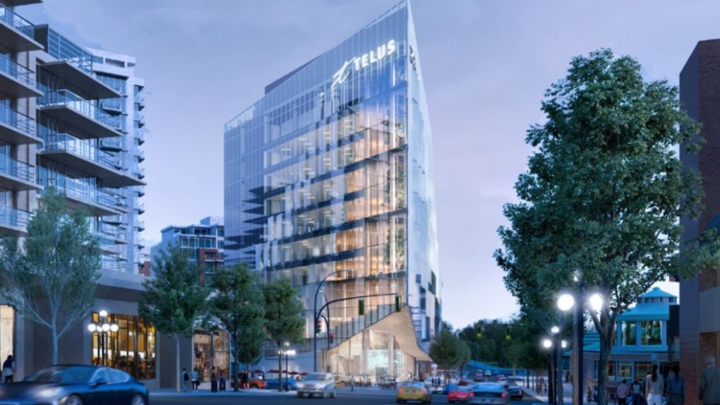 The Telus Ocean building at the corner of Humboldt Street and Douglas Street is expected to span 11 storeys of office and retail space on the triangular lot currently occupied by two car rental companies. (Telus/Diamond Schmitt)