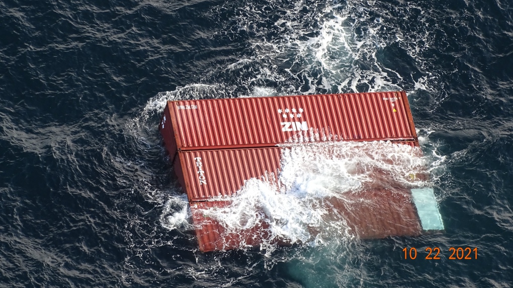 The containers were adrift approximately 69 kilometres west of Vancouver Island just before 3 p.m., according to U.S. officials. (USCG)
