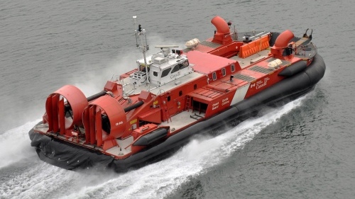The coast guard hovercraft CCGS Siyay was transporting advanced life-support paramedics to Ganges Harbour when it struck an unlit sailboat Monday evening. (Canadian Coast Guard)