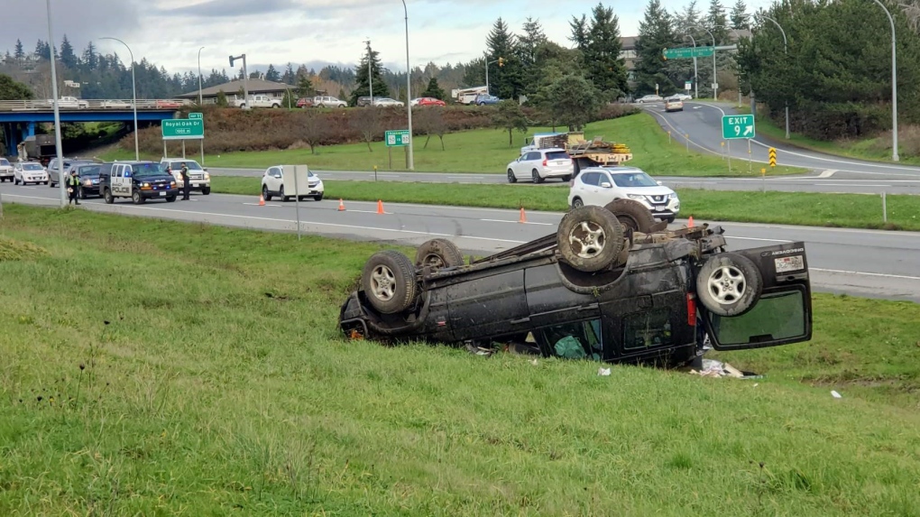 The vehicle was heading southbound on the Pat Bay Highway on Monday afternoon: (CTV News)