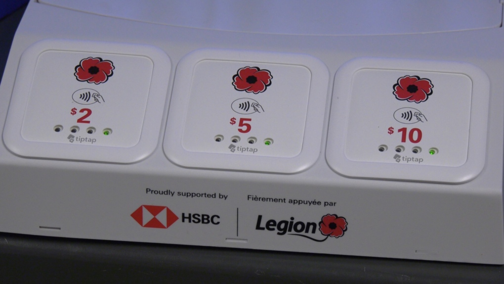 A tap pay tribute box located at The Bay Centre in downtown Victoria is shown: (CTV News)