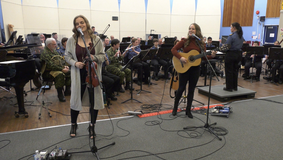 Performing duo Twin Kennedy rehearses with the Naden Band of the RCN as seen on Dec. 3, 2021. (CTV News)