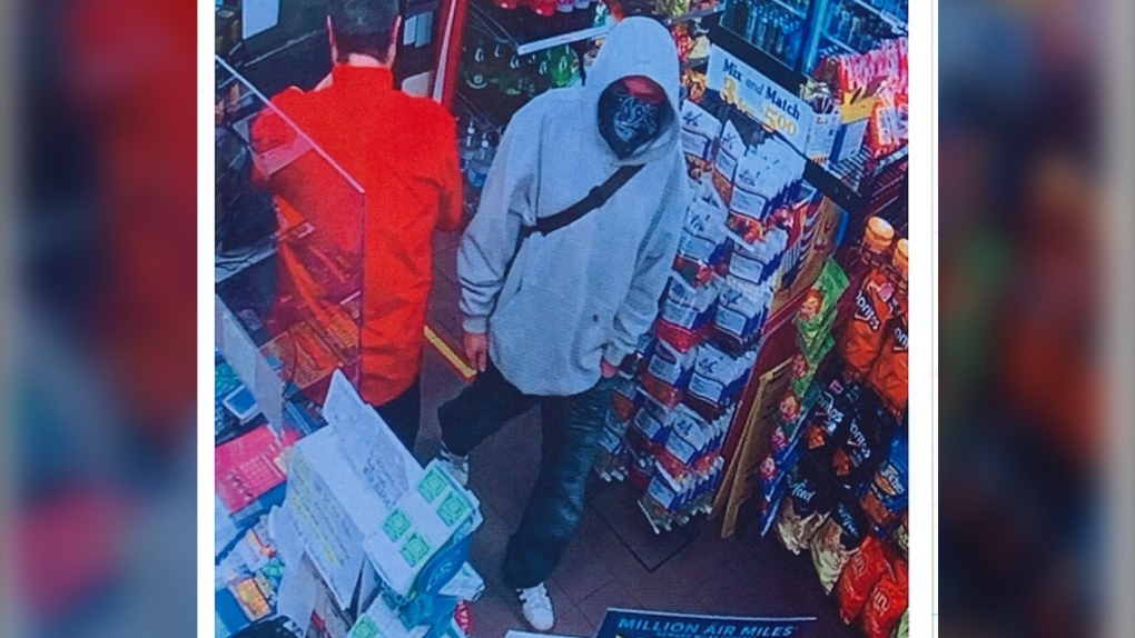The suspect in a robbery at a gas station in the village of French Creek is seen in this image provided by Oceanside RCMP.