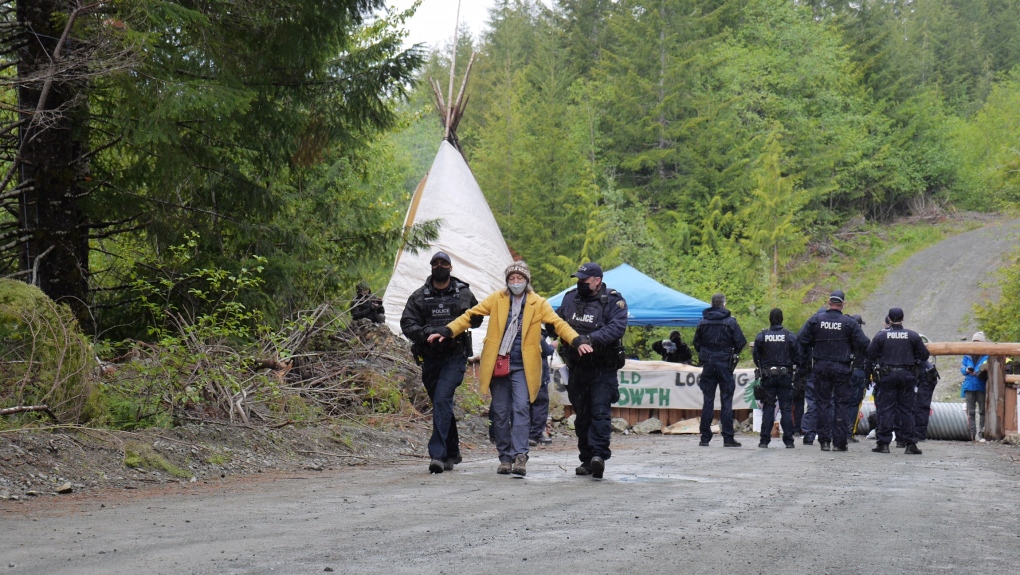 Police have begun arresting anti-old-growth logging protesters who refuse to leave a restricted access area set up by RCMP near Port Renfrew, Vancouver Island: May 18, 2021 (CTV News)
