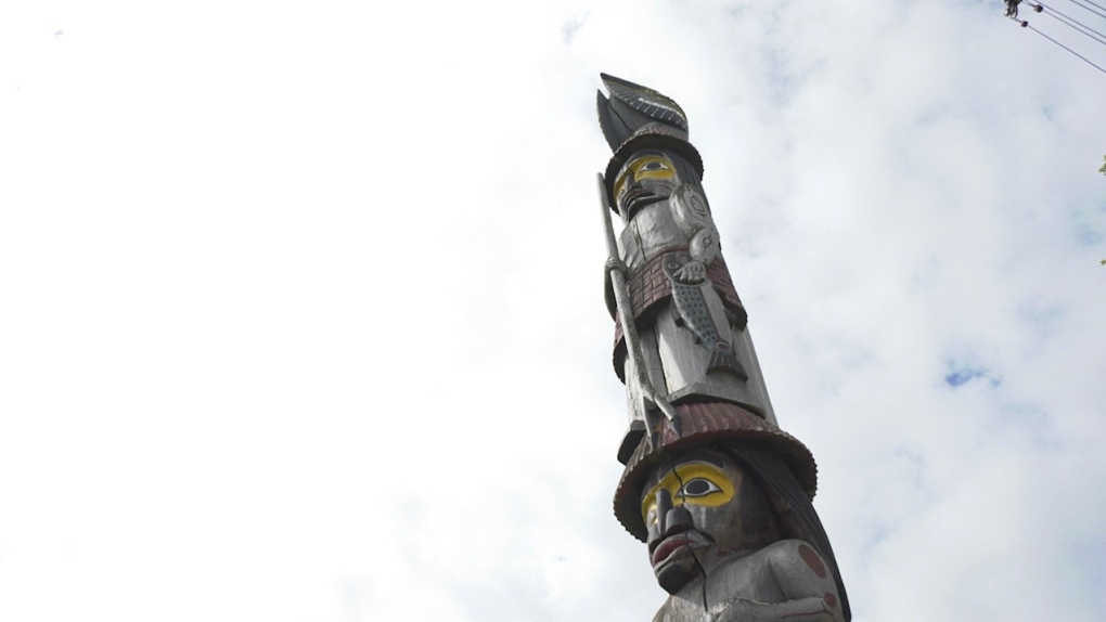 The Knowledge Totem on the front lawn of the B.C. legislature in Victoria. (CTV News)