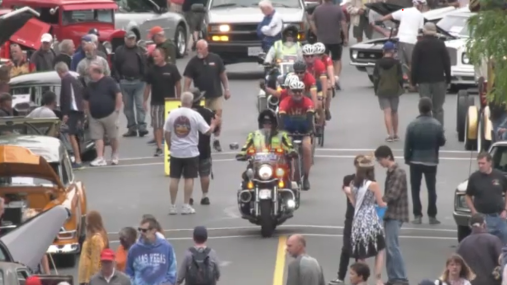 First responders geared up and pedaled through the Ladysmith Show and Shine car show to raise awareness about the 2021 Tour de Rock. (CTV)