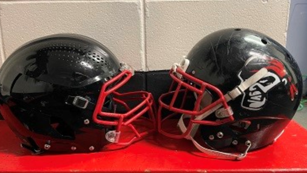 Helmets belonging to the Vancouver Island Raiders football team were among the items reportedly stolen. (RCMP) 