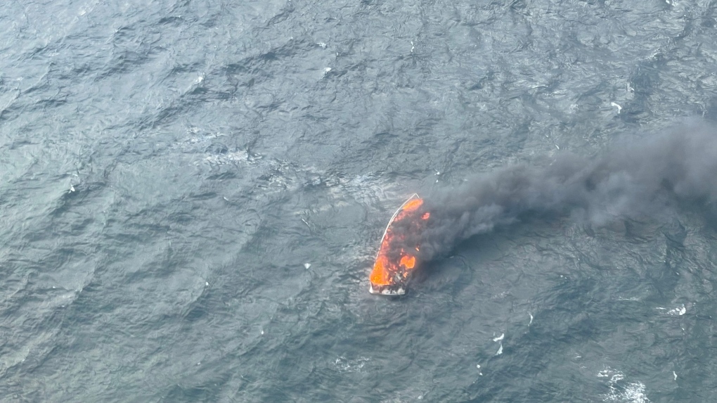 The 14-metre pleasure craft burned and sank near Egg Island, B.C. (MARPAC)