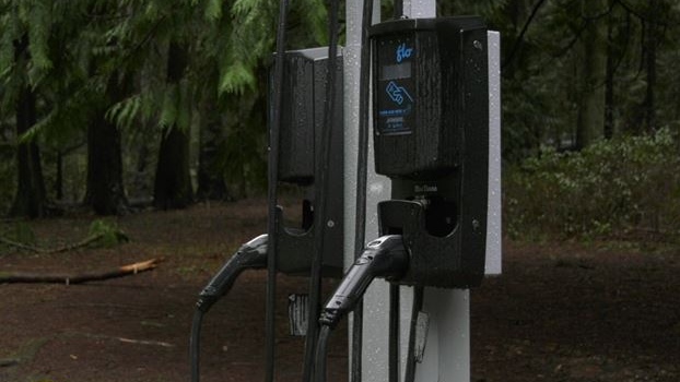 Two of Saanich’s new EV stations are located in Mount Doug Park, as seen on Jan. 12, 2022. (CTV News)