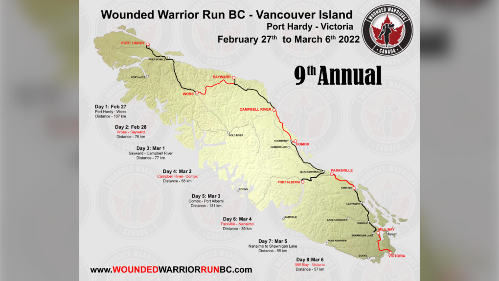 Wounded Warrior Run B.C. route