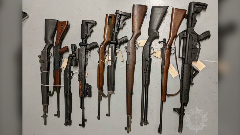 Several guns were seized during searches of four properties on Jan. 13, 2022, according to police. (CFSEU)