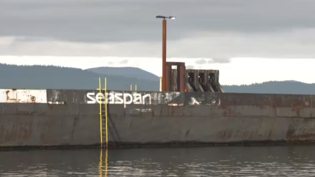 A Seaspan vessel is pictured in the waters off Victoria. (CTV)