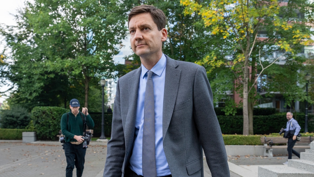 Former B.C. attorney general and housing minister David Eby arrives for a news conference in a park in downtown Vancouver, Thursday, October 20, 2022. THE CANADIAN PRESS/Jonathan Hayward