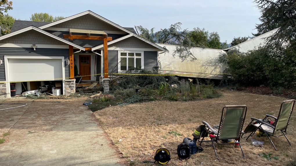 'It came in straight through the master bedroom': Transport truck slams into home in Nanoose Bay, B.C.