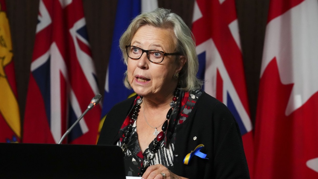 Green Party leadership candidate Elizabeth May speaks during a press conference on Parliament Hill in Ottawa, Sept. 29, 2022. THE CANADIAN PRESS/Sean Kilpatrick