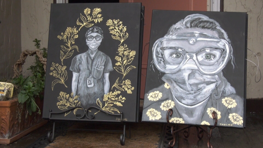The portraits are of health-care professionals from across B.C. who've shared their stories about the first wave of the pandemic. (CTV News)