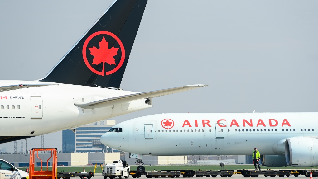 Air Canada planes sit on the tarmac at Pearson International Airport during the COVID-19 pandemic in Toronto on Wednesday, April 28, 2021. (THE CANADIAN PRESS/Nathan Denette)