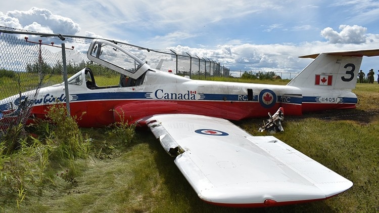 No one was injured in the Aug. 2 incident in Fort St. John, B.C., but the aircraft was damaged when the pilot made an emergency landing shortly after takeoff. (Department of national Defence/Quality Engineering Test Establishment)
