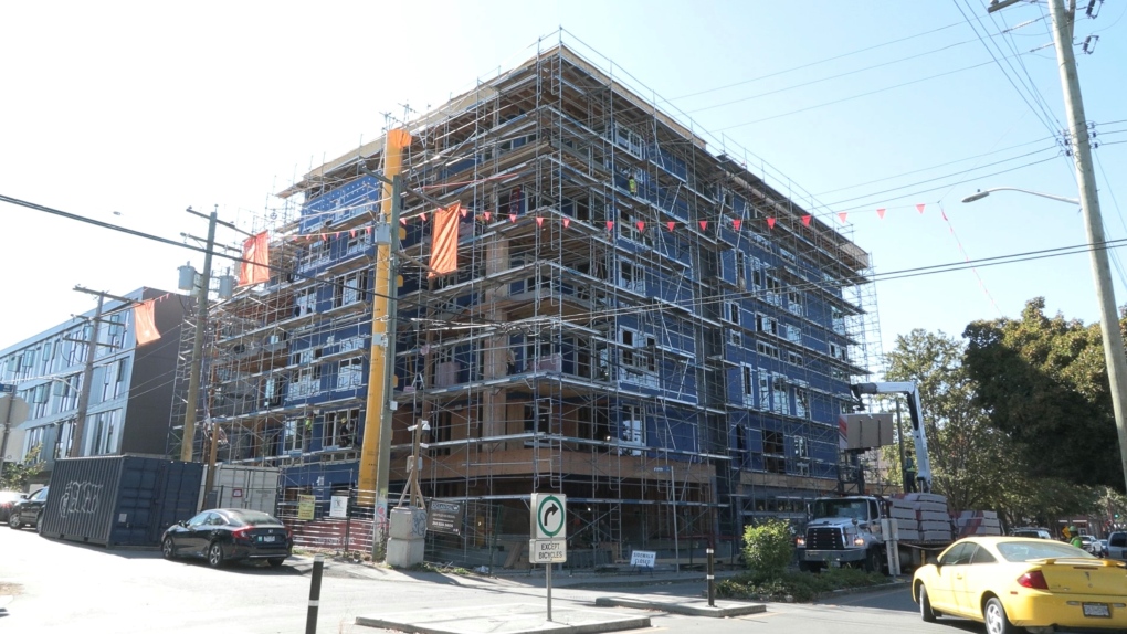 One of Aryze Development's purpose-built rental buildings under construction in the Quadra Village area. (CTV)